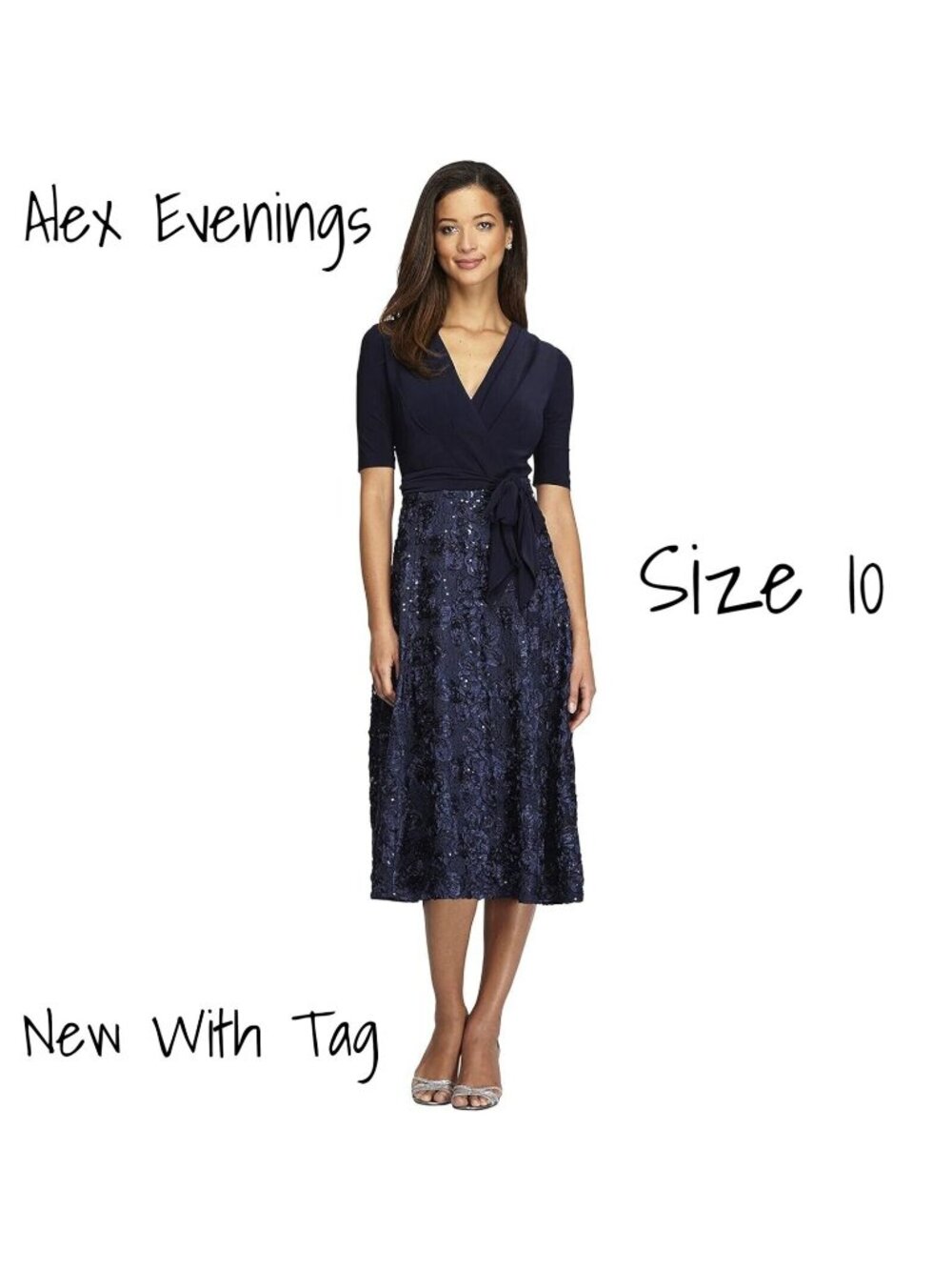 Alex Evenings Embellished Sequin Cocktail Dress Navy Blue Size 10 New With Tag